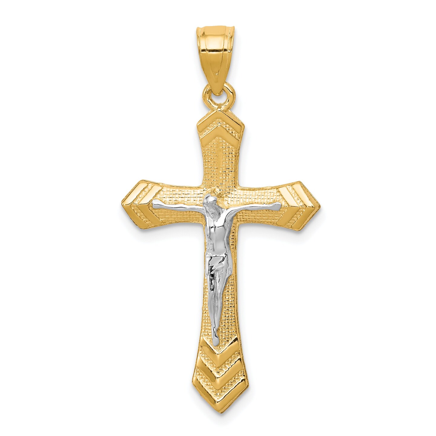 10K Gold & Rhodium Plated Passion Crucifix Pendant Charm Jewelry 35mm x 21mm