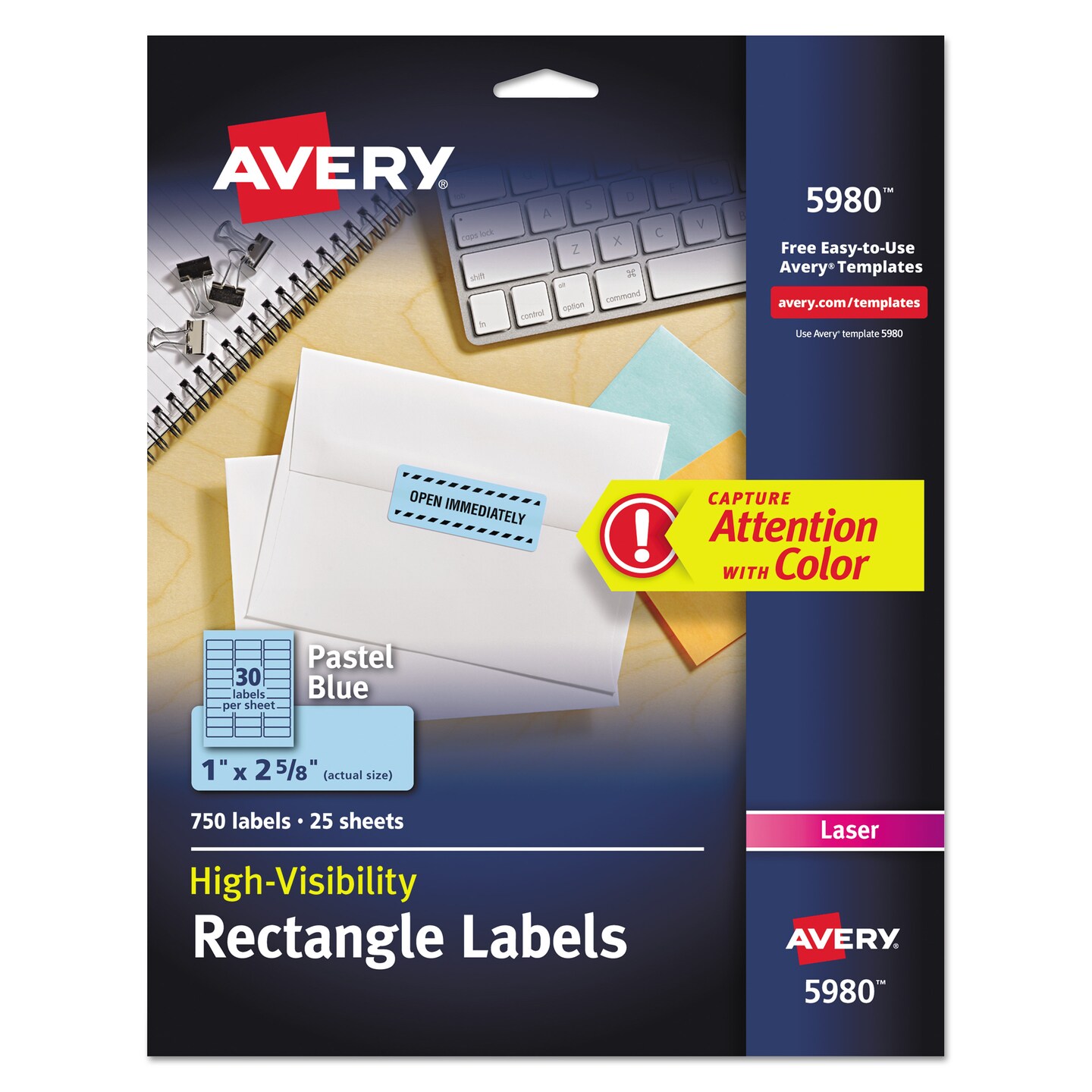 Avery High-Visibility Permanent Laser ID Labels 1 x 2 5/8 Pastel Blue 750/Pack