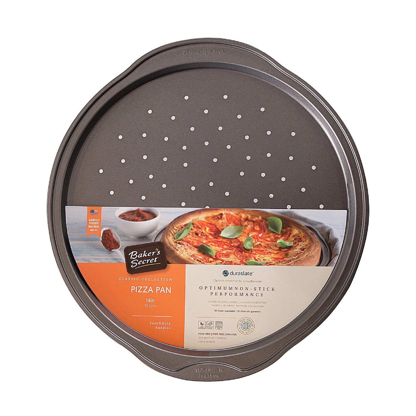 Baker's Secret Non stick Pizza Pan for Oven 16", Carbon Steel Pizza Baking Pan, Non-stick Bakeware Food-Grade Coating For Easy Release Dishwasher Safe Oven Baking Supplies - Classic Collection