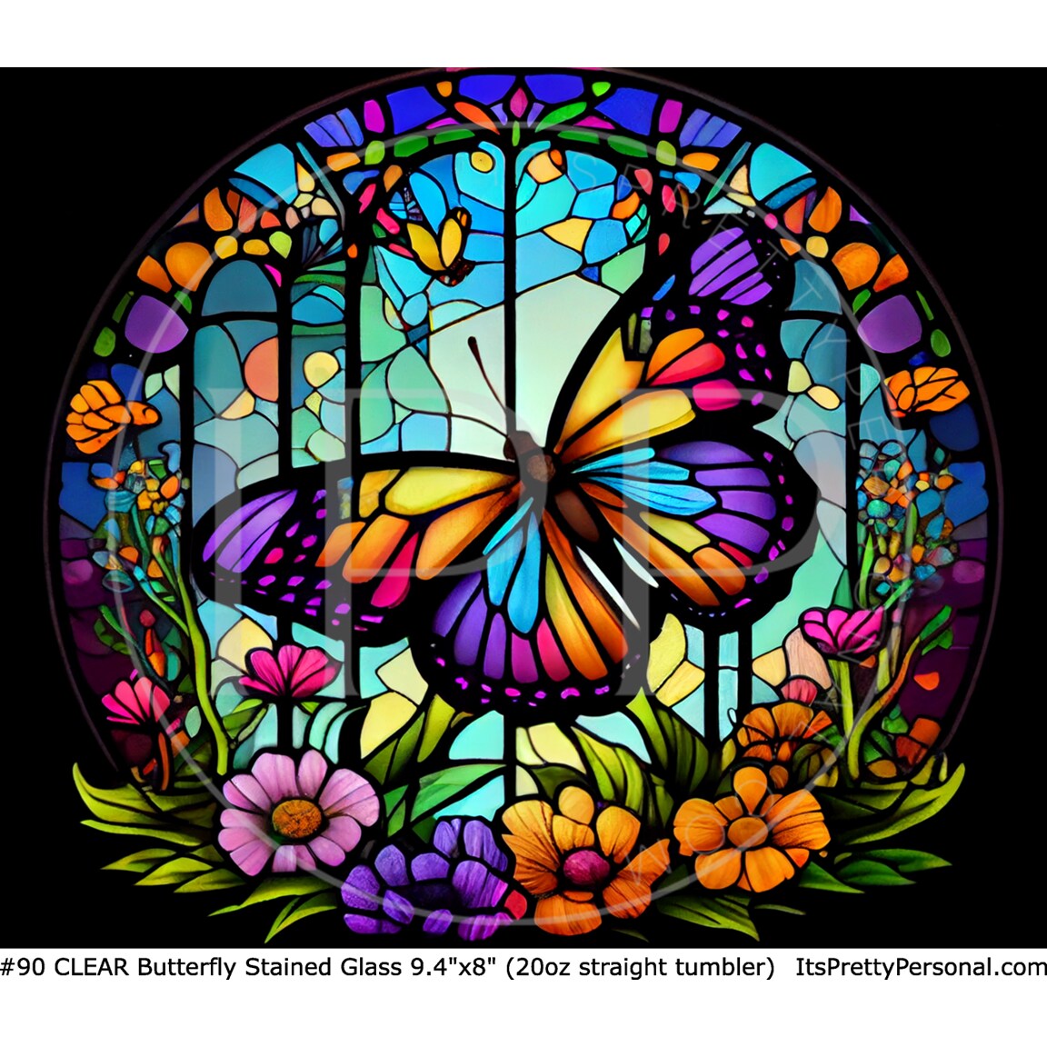 #90 CLEAR- 20oz - Stained Glass Butterfly 9.4" x 8" Pattern Vinyl Wrap