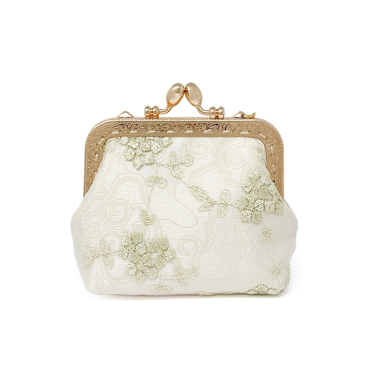 Wrapables Vintage Floral Lace Coin Purse Wallet with Key Chain, Beige