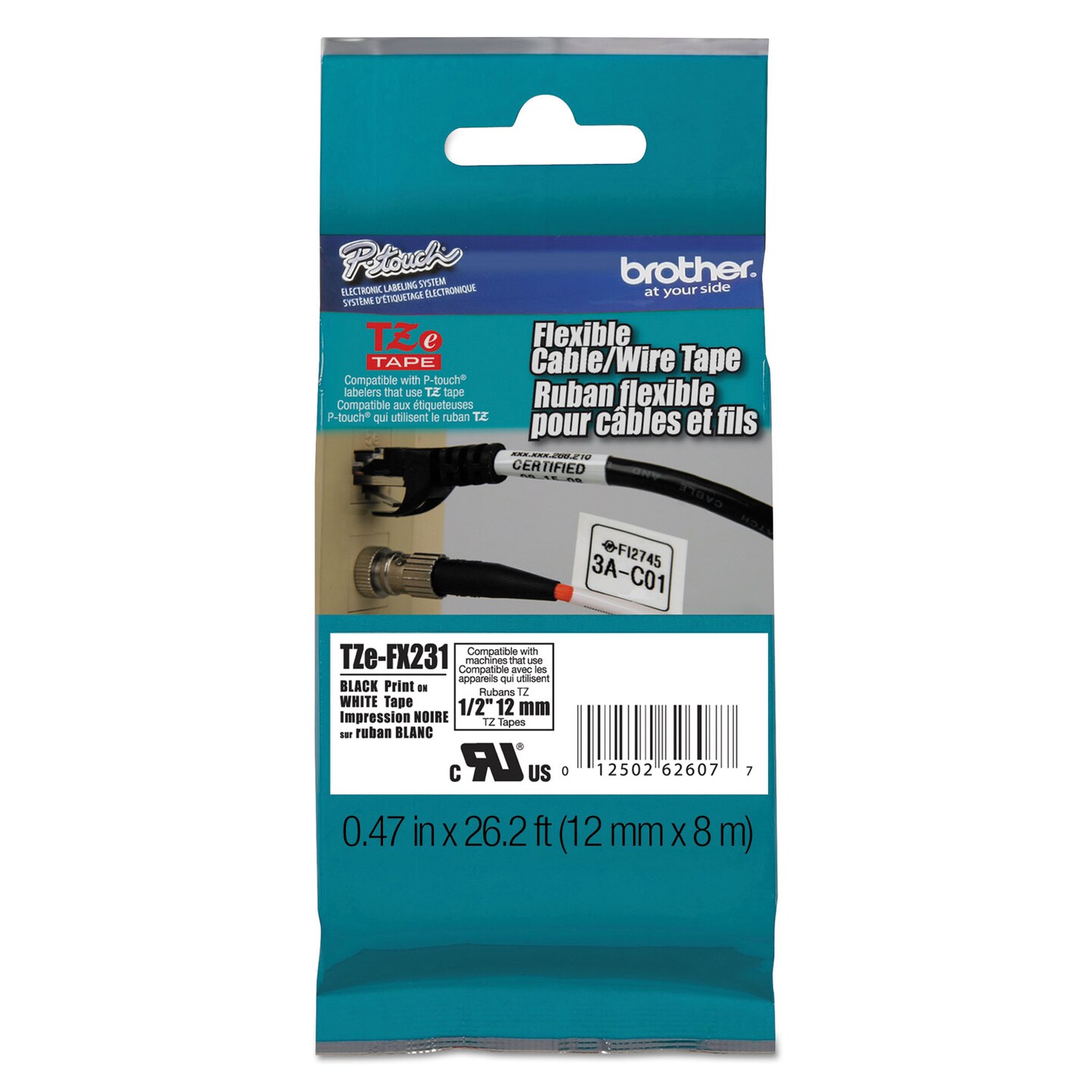 Brother Flexible ID Tape 0.47 x 26.2 ft Black on White