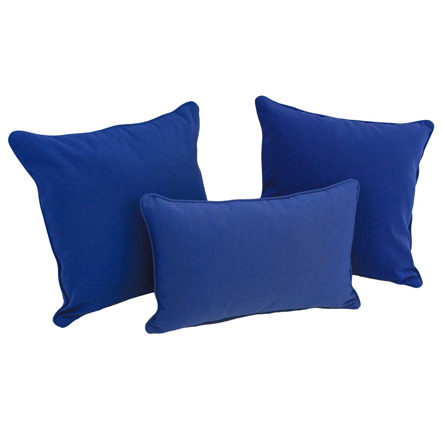 Double-corded Solid Twill Throw Pillows with Inserts (Set of 3) - Royal Blue