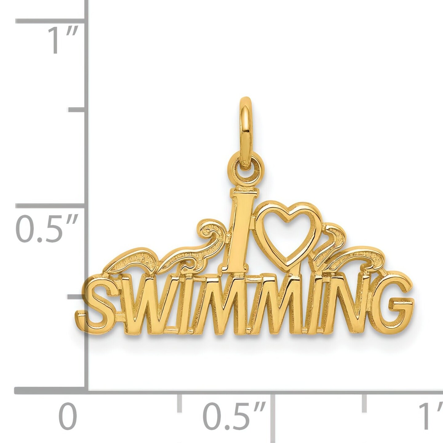 10K Gold I Love Swimming Charm Heart Swimmer Pendant Jewerly 18mm x 23mm