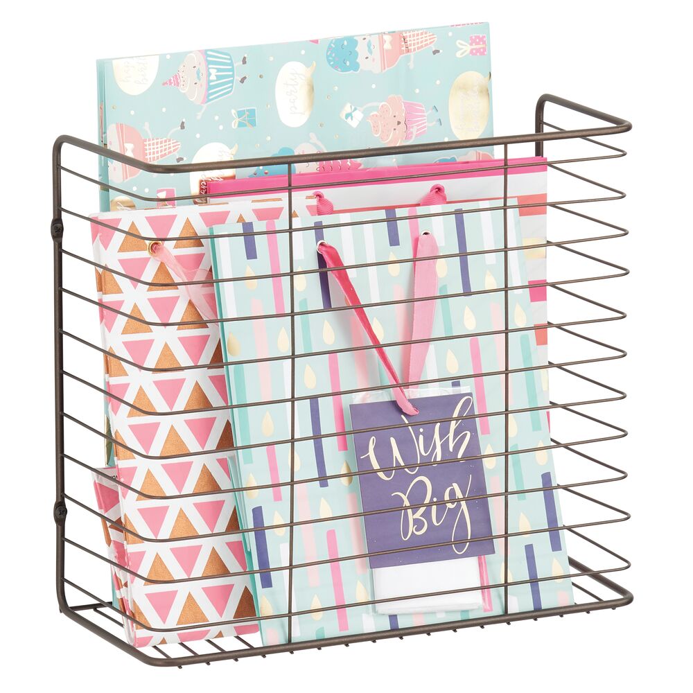 mDesign Wall Mount Metal Craft Storage Organizer Basket Bin