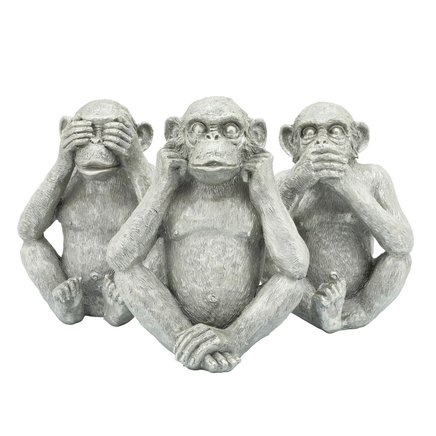 Kingston Living Set of 3 Silver Tropical Monkeys Tabletop Figurines 9.5"