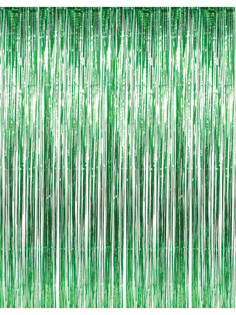 3' x 8' Green Tinsel Foil Fringe Door Window Curtain Party Decoration