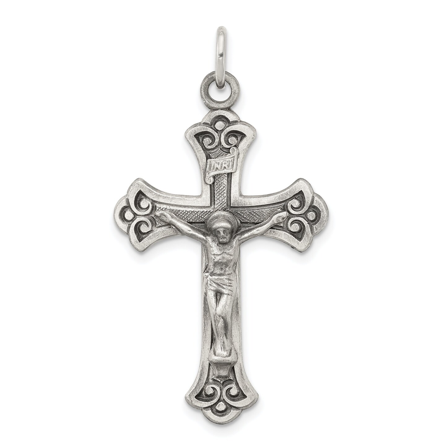 Sterling Silver INRI Crucifix Charm Jewelry Pendant 40mm x 22mm