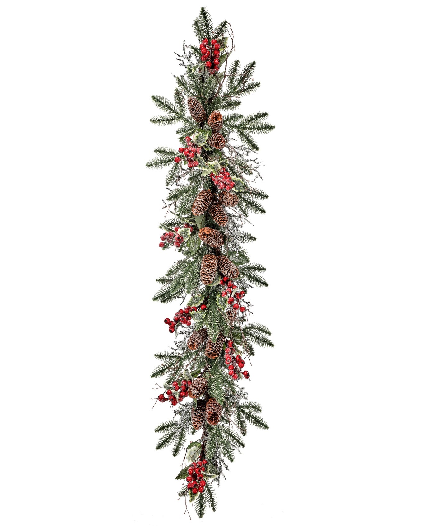 Contemporary Home Living 4&#x27; Red and Green Iced Pine, Berries and Hollies Artificial Christmas Garland - Unlit