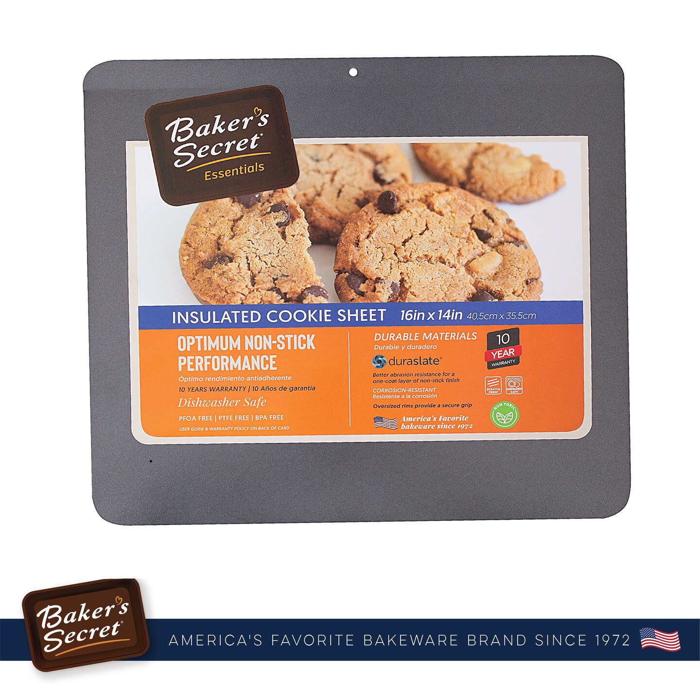 Baker&#x27;s Secret Insulated Cookie Sheet Cookie Tray 16&#x22; x 14&#x22;, Carbon Steel Insulated Double Wall, for Baking Roasting Cooking, Dishwasher Safe Home Baking Supplies Accessories - Essentials Collection