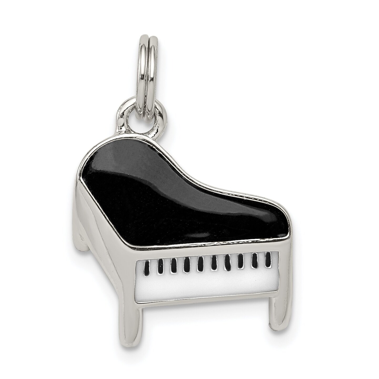 Sterling Silver Enameled Piano Charm Music Pendant Jewerly 15mm x 15mm