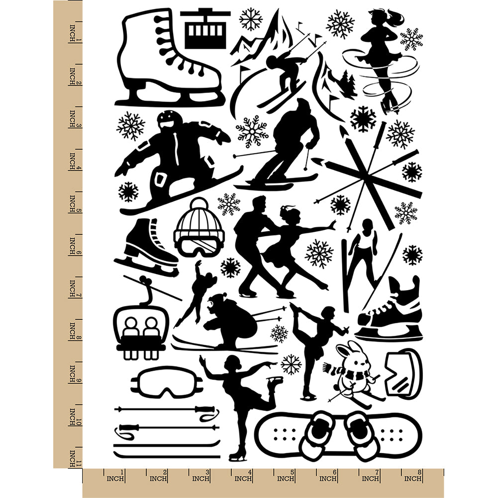 Winter Sports Snowboarding Ice Skate Ski Temporary Tattoo Water Resistant Fake Body Art Set Collection