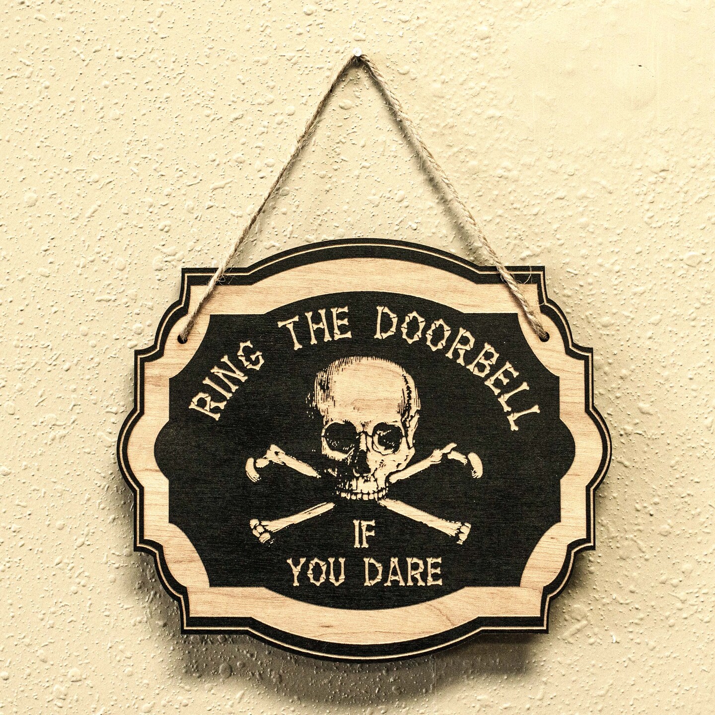 Ring the Doorbell If You Dare - Black Halloween Door Sign 7x6inches