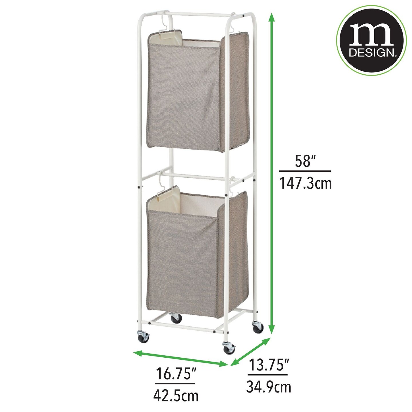 mDesign Vertical Portable Laundry Hamper Basket - Metal Frame