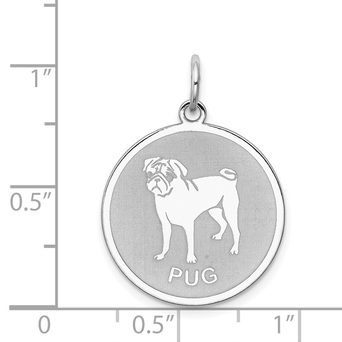 Sterling Silver Pug Disc Charm Pendant Jewelry Pendant 26mm x 19mm