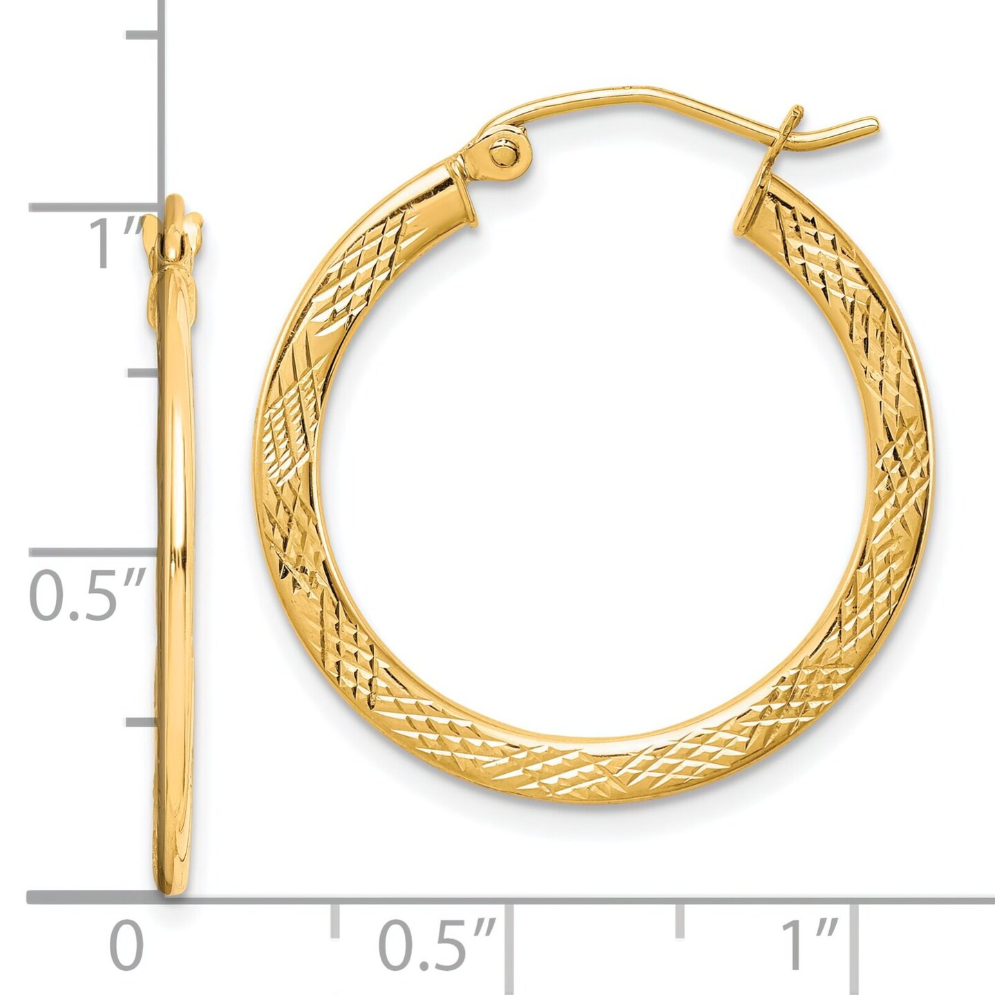 10K Gold Textured Hoop Earrings Jewelry 26 x 1.3mm