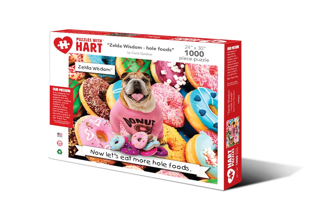 Hart 24&#x22;x30&#x22; 1000 pc Premium Jigsaw Puzzle -Bulldog &#x26; Donuts - Hole Foods - Zelda