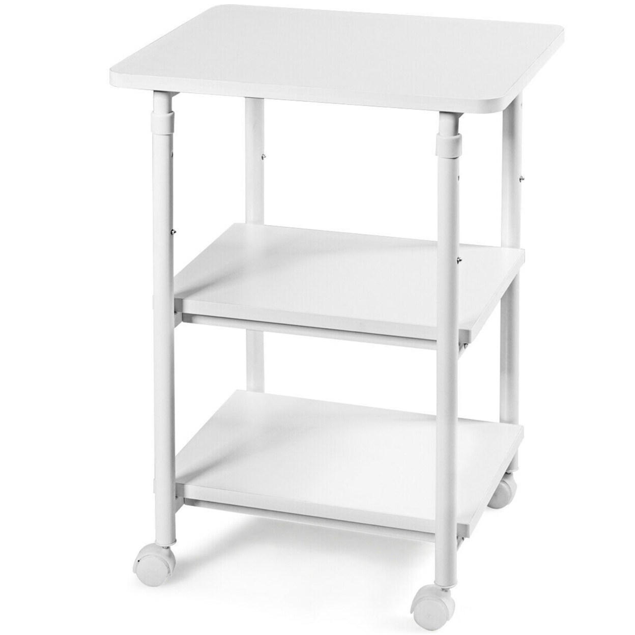 3-Tier Rolling Adjustable Printer Cart Machine Stand Storage Rack White