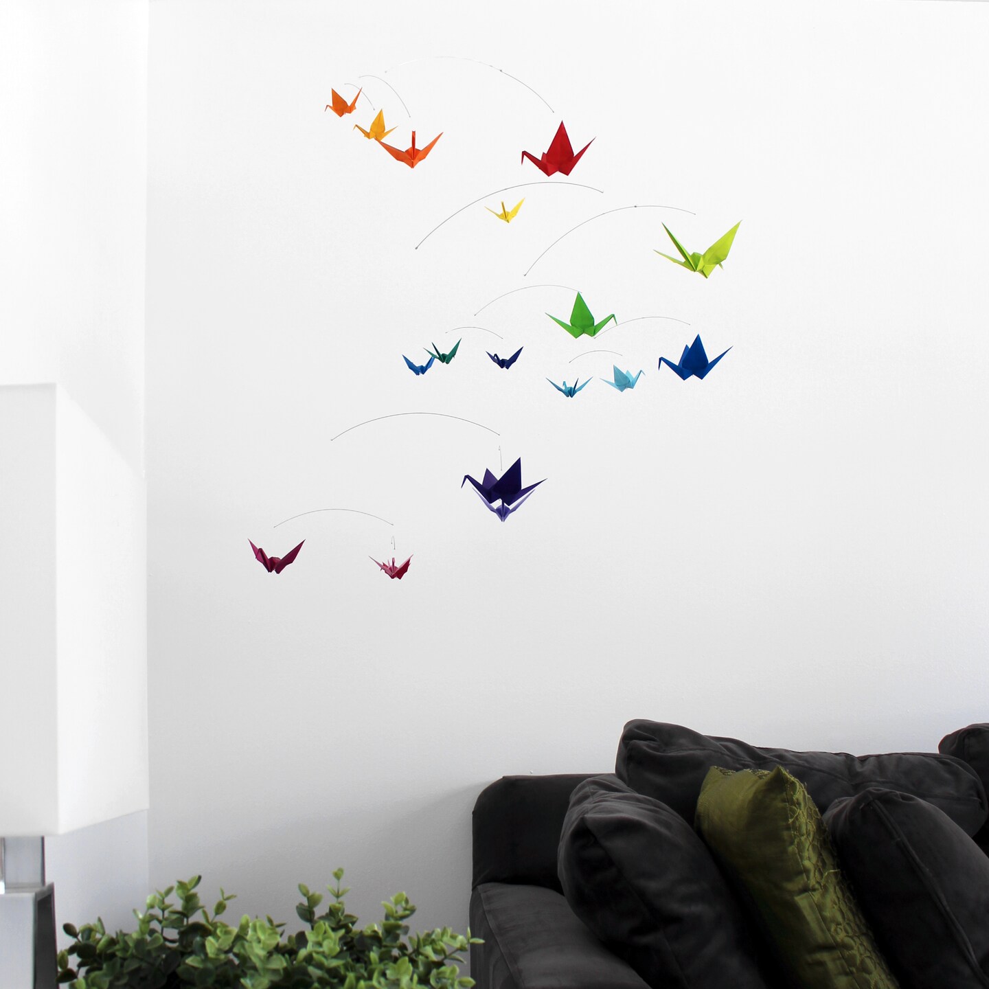 Rainbow Bird Mobile for Adults. Modern Office Decor. Colorful Origami Paper Cranes. Hanging Kinetic Mobile Art Sculpture for Home Decor.