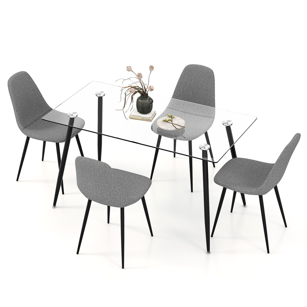 Gymax 5 PCS Dining Table Set 51&#x22; Modern Rectangular Glass Table and 4 Chairs Kitchen