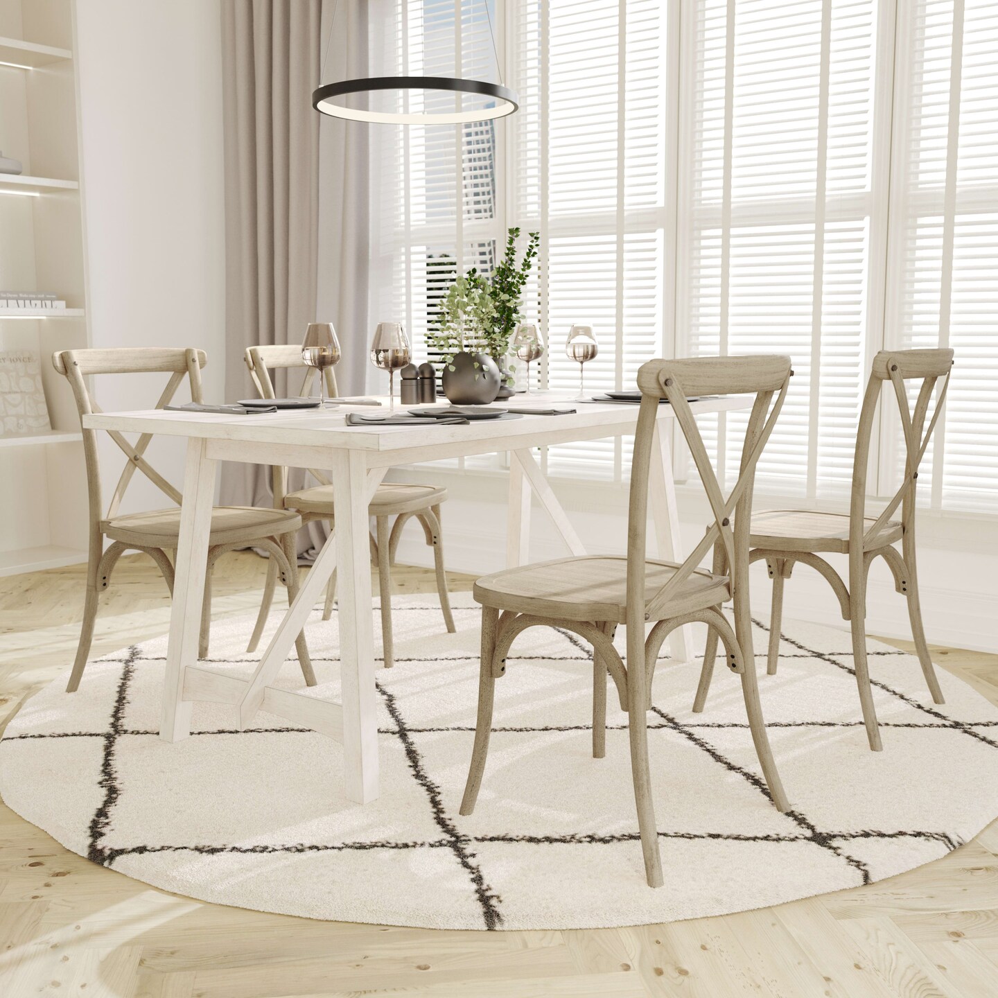 Emma and Oliver Hensler Set of 2 Weather-Resistant Wood Look Resin Cross Back Chairs for Indoor/Outdoor Use
