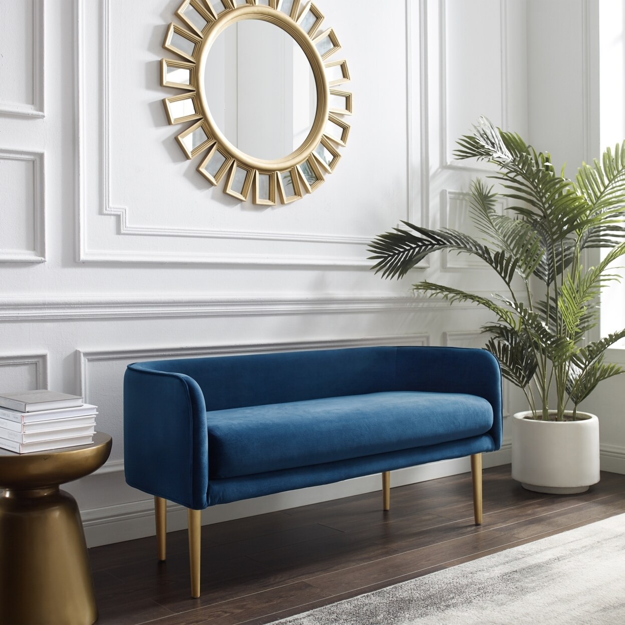 Inspired Home Meredith Bench - Upholstered Metal Legs