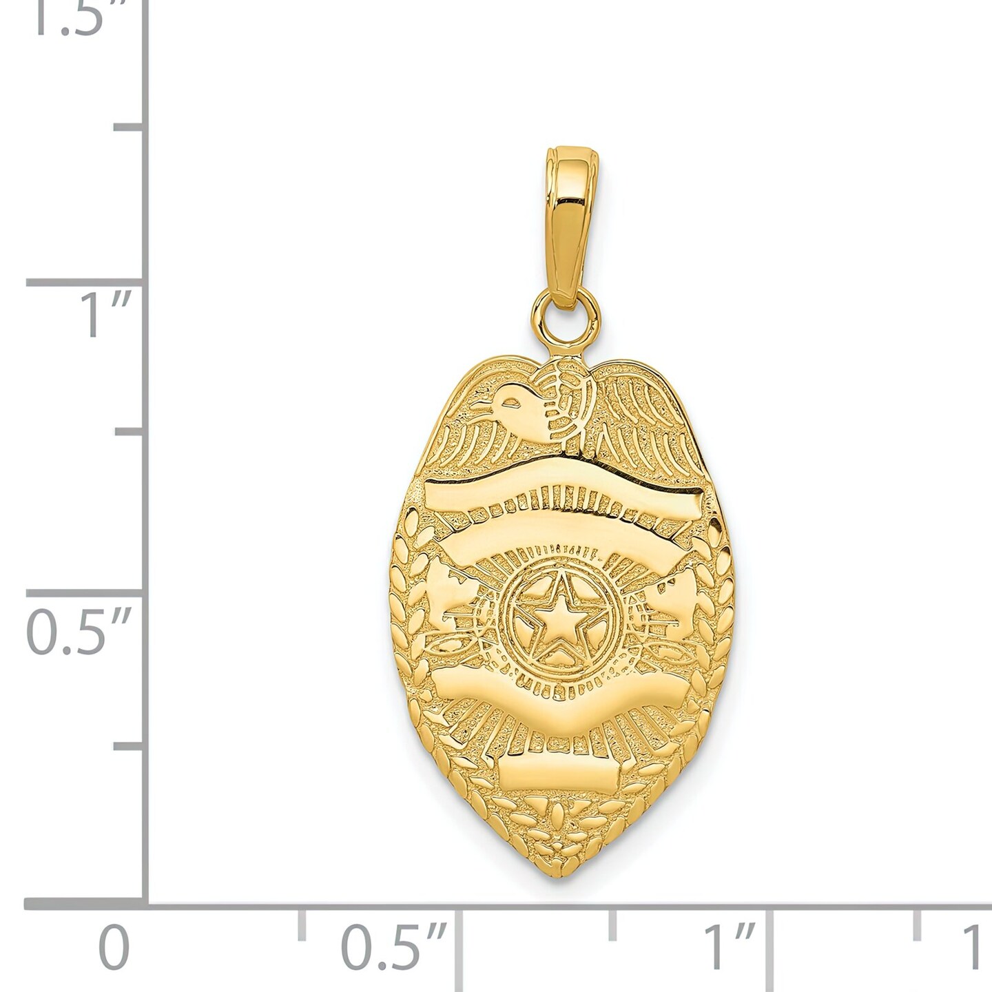 14K Yellow Gold Police Badge Charm Cop Pendant Jewelry 29mm x 14.5mm