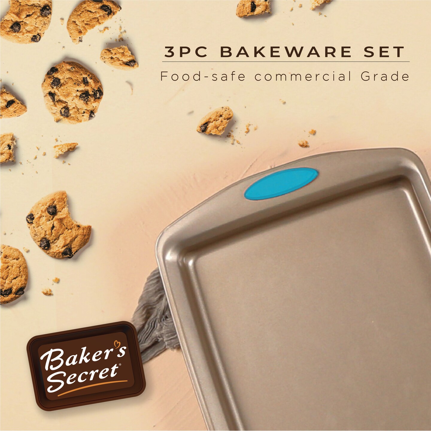 Baker's Secret - Baking Sheets For Oven, Set Of 3 Cookie Sheets, Cooking  Trays For Baking Non-Stick, Duraslate Coating, Baking Pan, With Handles  Grip - 3 Pieces Set