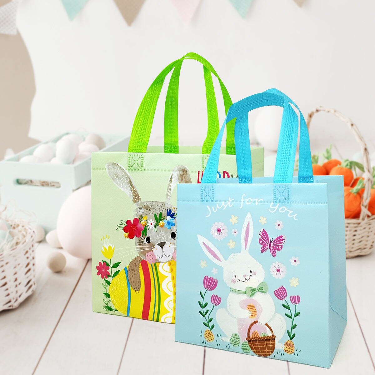 Wrapables Non-woven Easter Gift Bags, Easter Treat Bags for Egg Hunt (Set of 8)