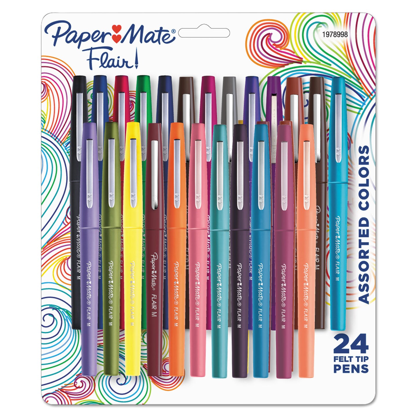 Paper Mate Flair Point Guard Felt Tip Marker Pens - Medium Pen Point -  Black Water Based Ink - Black Barrel - 2 / Pack