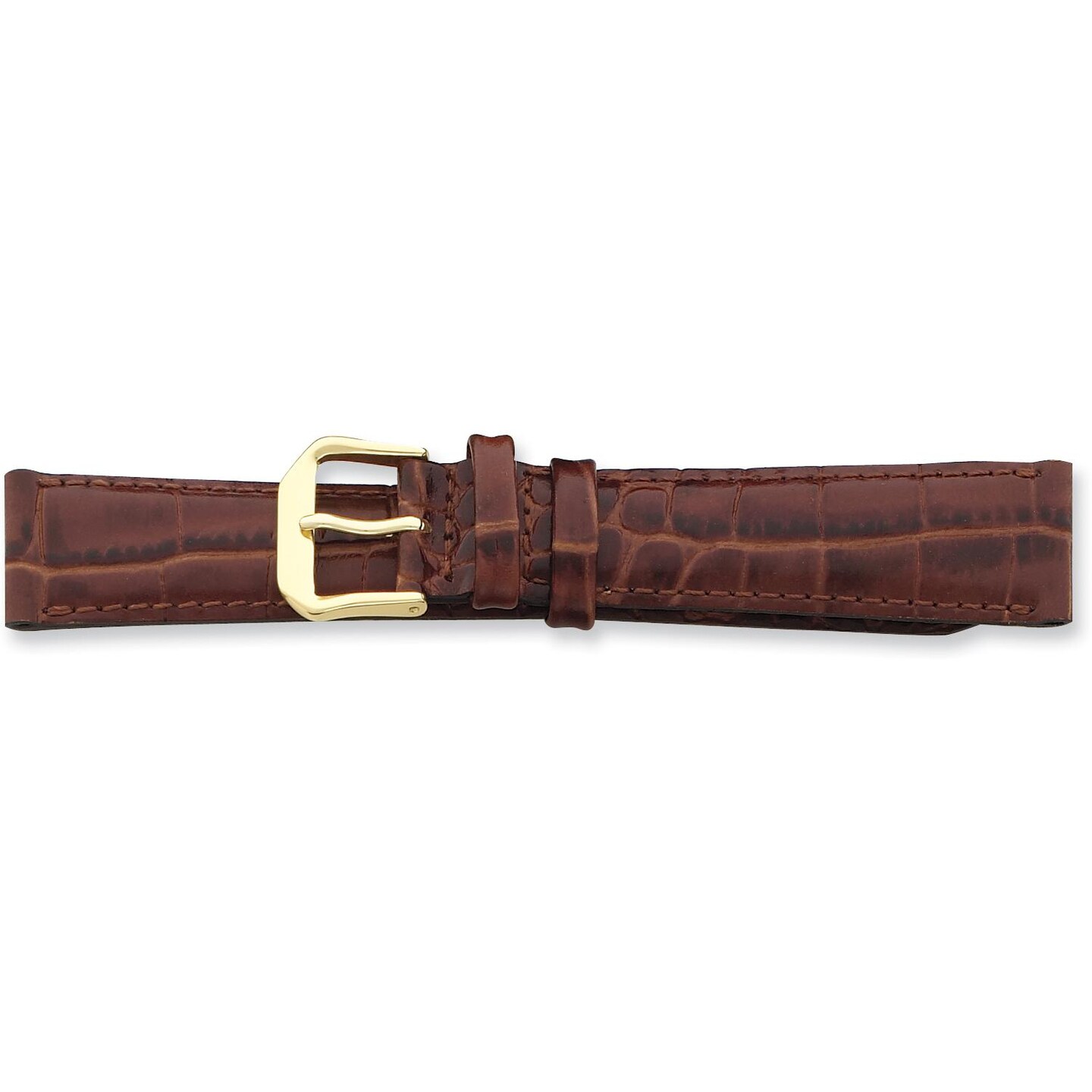 de Beer Brown Crocodile Grain Leather Watch Band 18mm Gold Color
