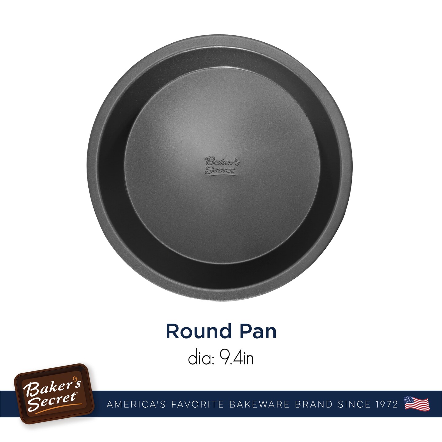 Baker&#x27;s Secret Round Pan Cake Pan, 9.5&#x22; Carbon Steel Cake Pan with Premium Food-Grade Nonstick Coating for Easy Release, Round Baking Cake Pan Bakeware Accessories - Essentials Collection