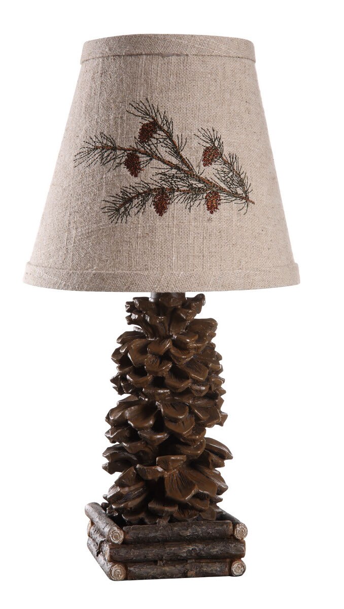 Diva At Home Set of 2 Rustic Lodge Pinecone Accent Lamps with Embroidered Pine Branch Shades