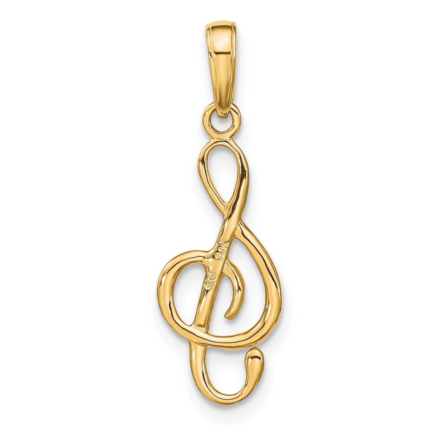 14K Yellow Gold Treble Clef Charm Music Note Jewelry 25mm x 9mm