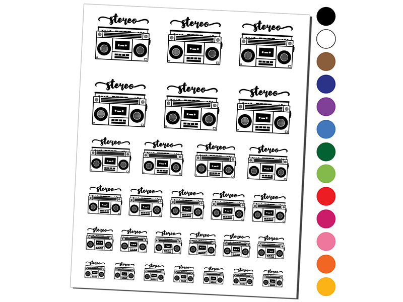 Retro Radio Stereo Cassette Player Boombox Temporary Tattoo Water Resistant Fake Body Art Set Collection