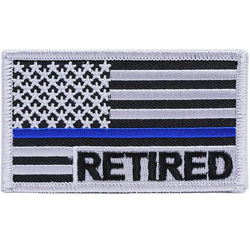 Police American Flag Thin Blue Line Retired Patch 3 3/8&#x22; x 2&#x22;
