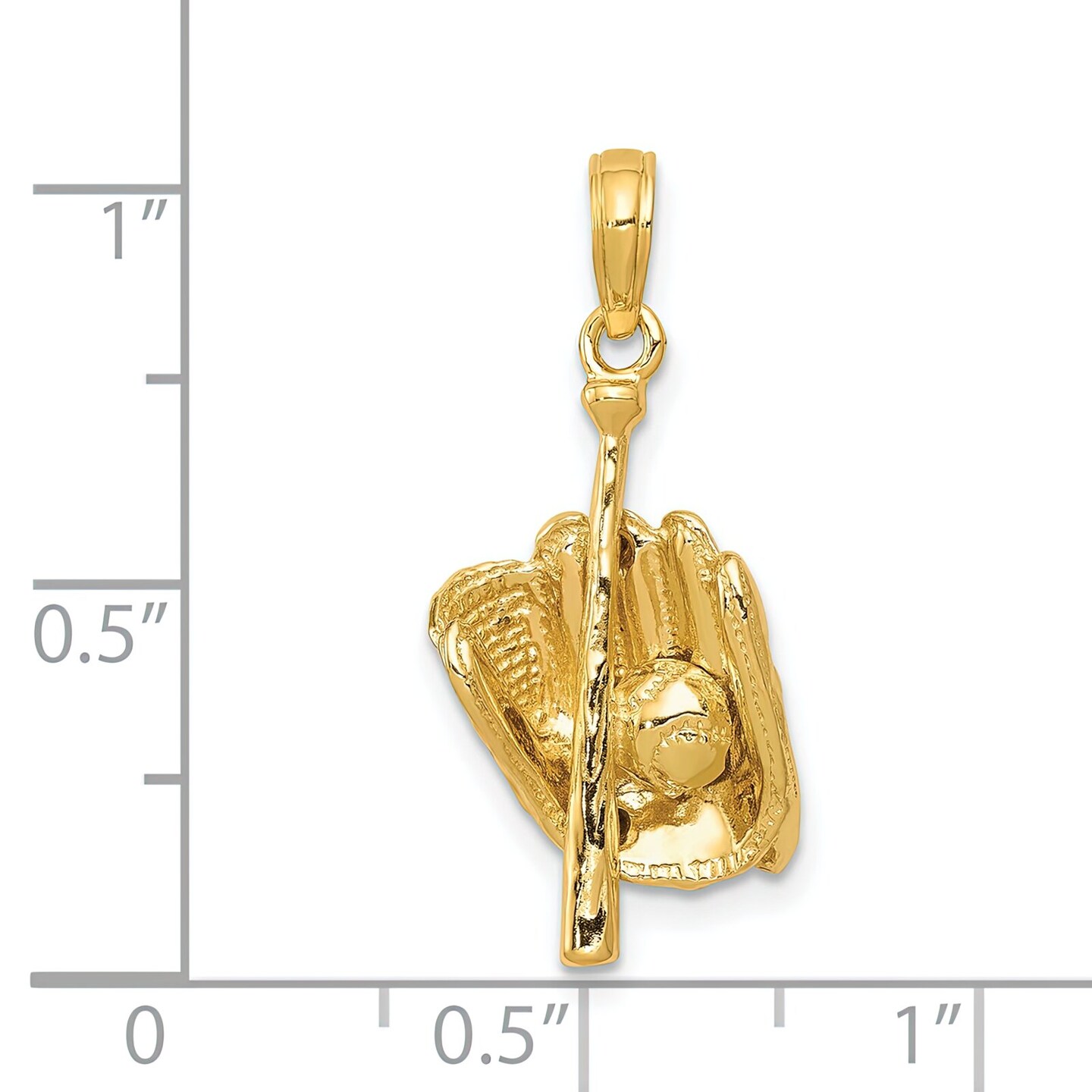 14K Gold 3D Baseball Glove Bat & Ball Charm Sports Jewerly 23mm x 11mm