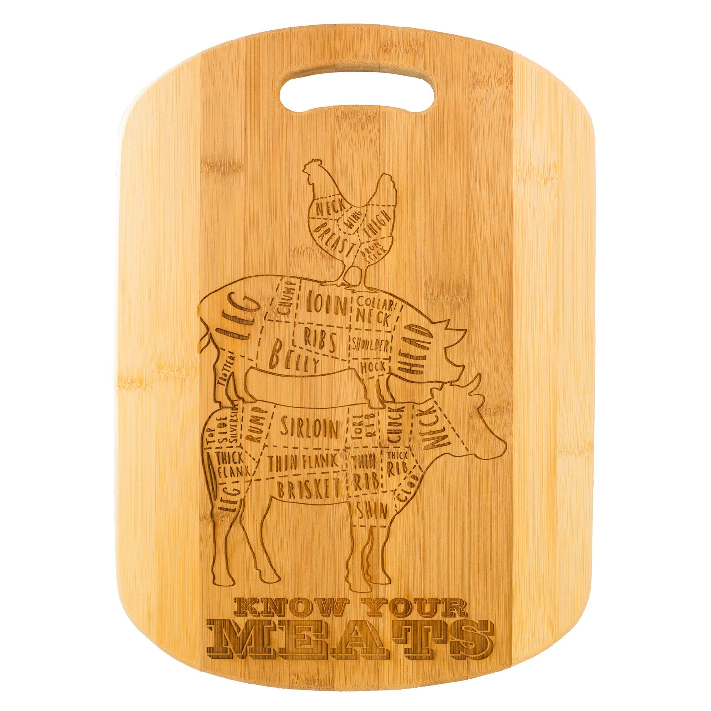 Know Your Meats Cutting Board 14''x9.5''x.5'' Bamboo