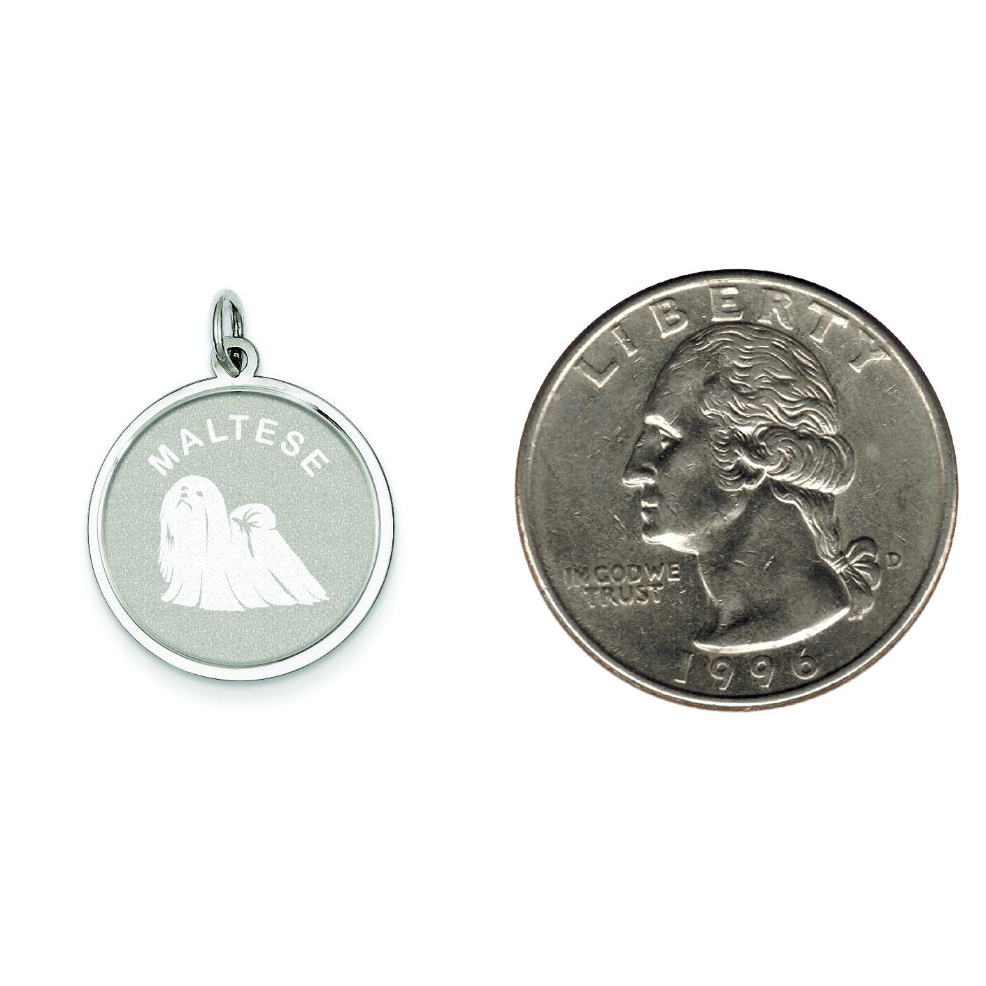 Sterling Silver Maltese Disc Charm Pendant Jewelry 26mm x 19mm