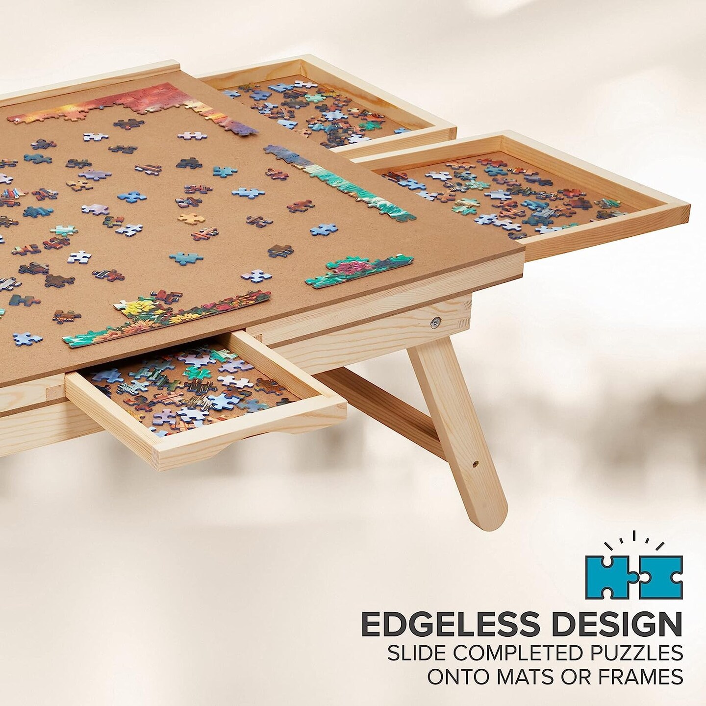 SkyMall 1000 Piece Puzzle Board &#x26; Mat, 23&#x201D; x 31&#x201D; Wooden Jigsaw Puzzle Table W/Legs