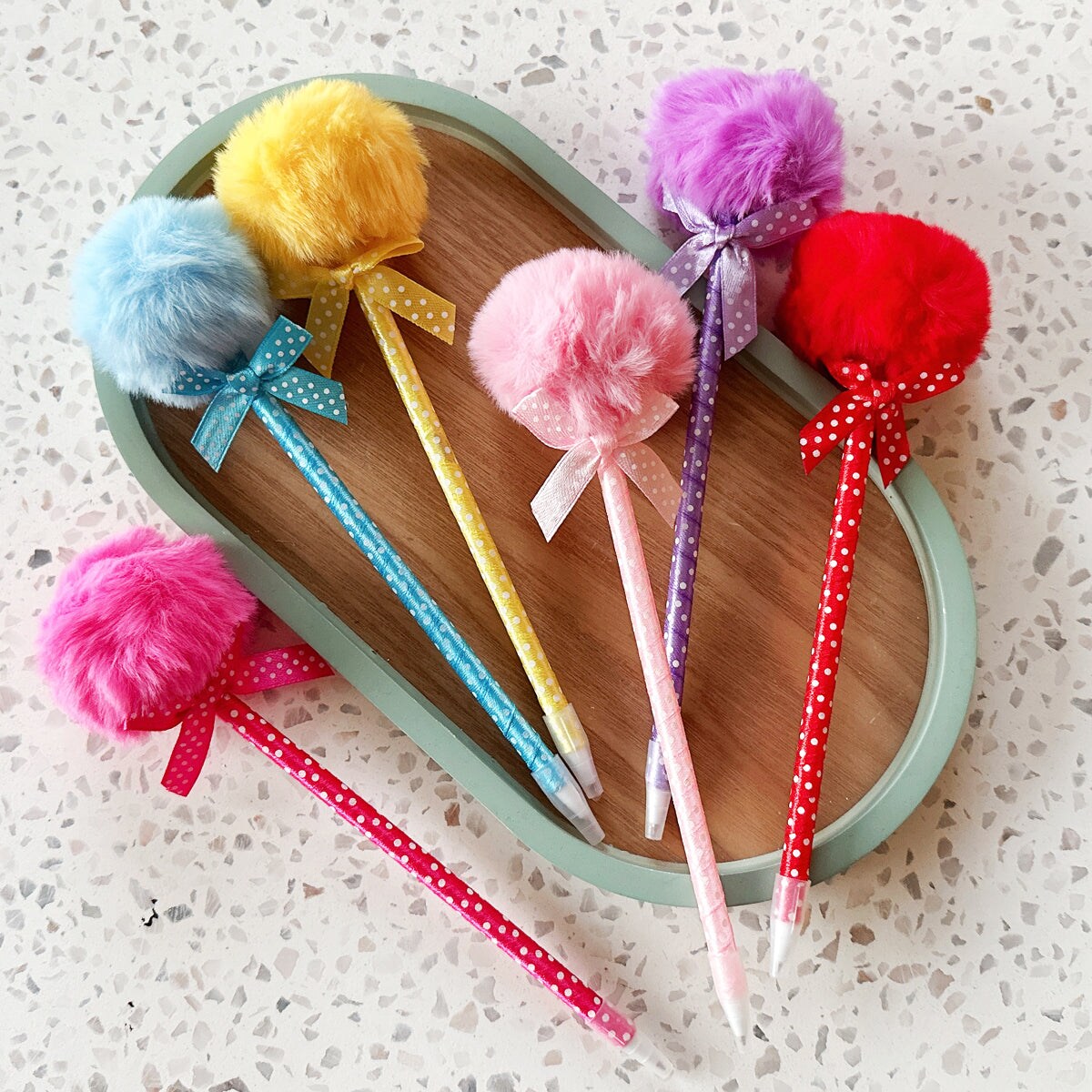 Wrapables Fluffy Ball Pom Pom Ballpoint Pens (Set of 6)