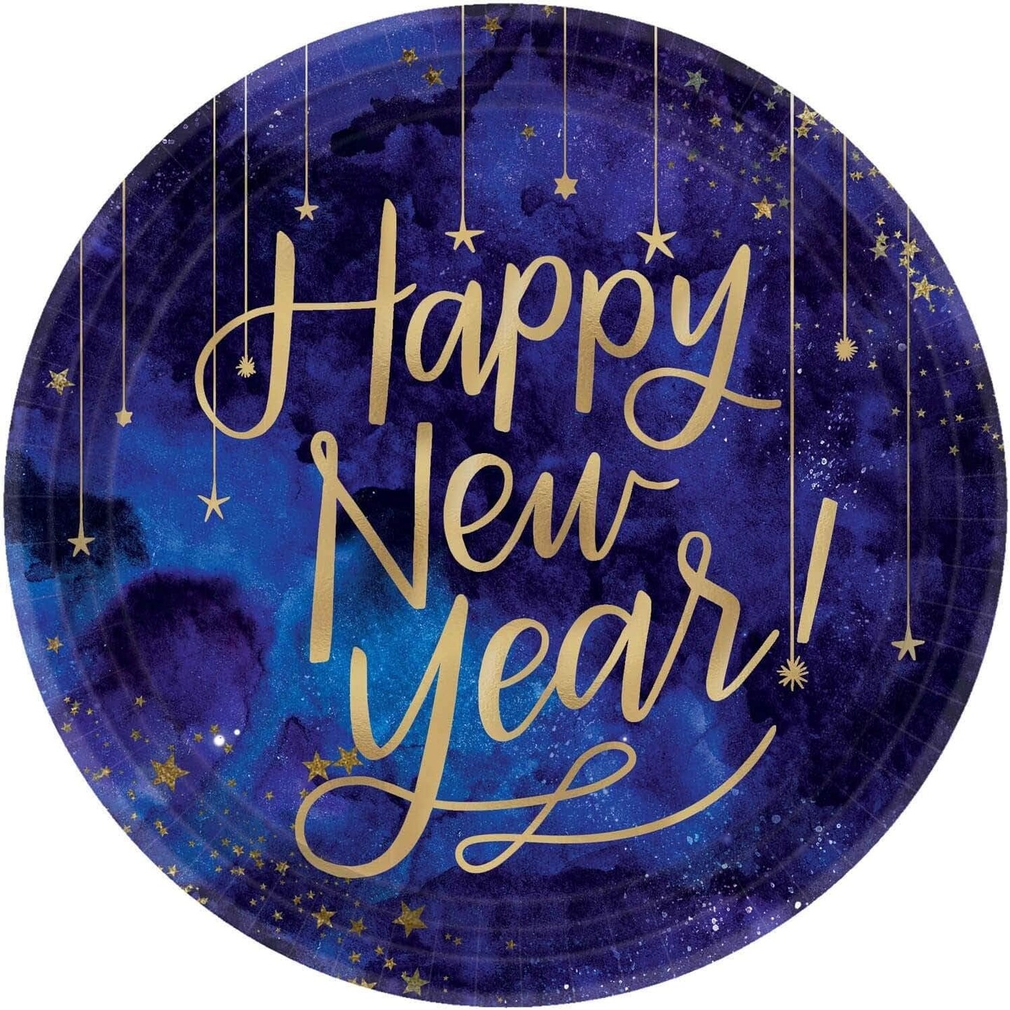 Midnight New Year&#x27;s Eve 7&#x22; Round Paper Metallic Plates - 8ct