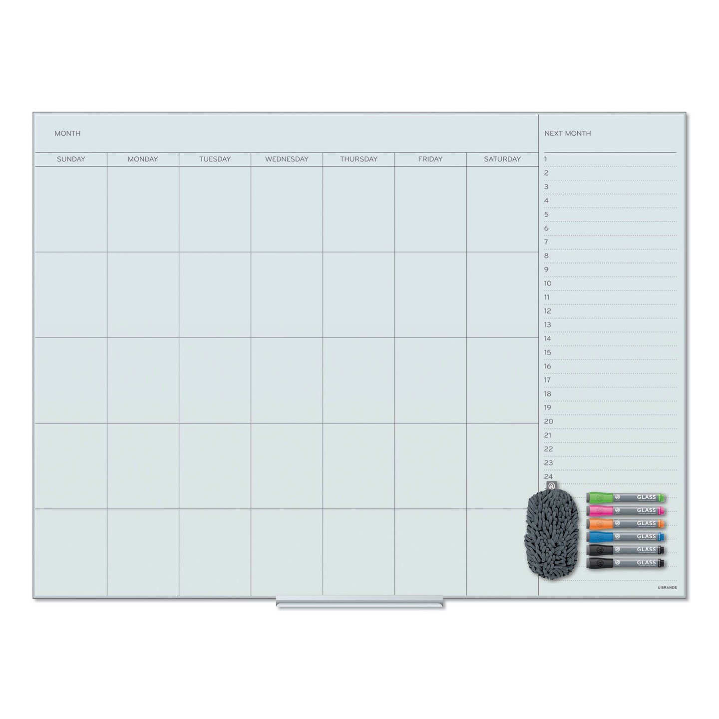 U Brands Floating Glass Dry Erase Undated One Month Calendar 48 x 36