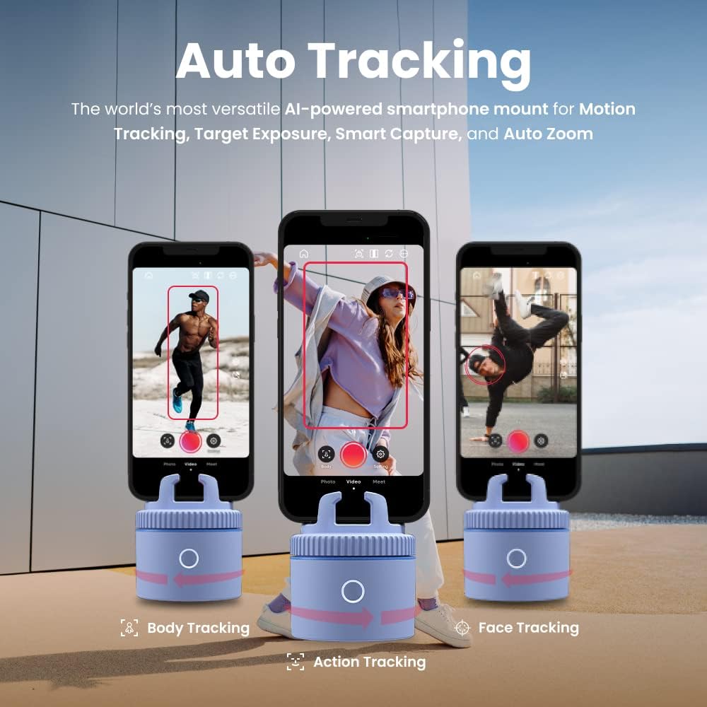 Pivo Pod Lite Auto Face Tracking Phone Holder, 360° Rotation, Handsfree Video Recording - Blue