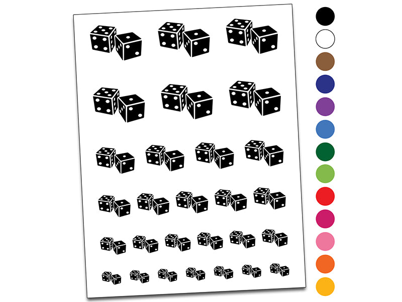 Pair of Dice Die Temporary Tattoo Water Resistant Fake Body Art Set Collection