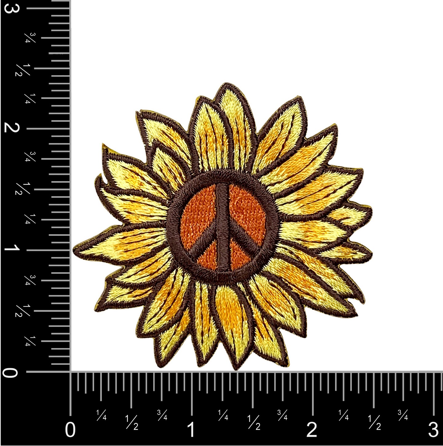 Sunflower Peace Sign, Flower, Embroidered, Iron on Patch