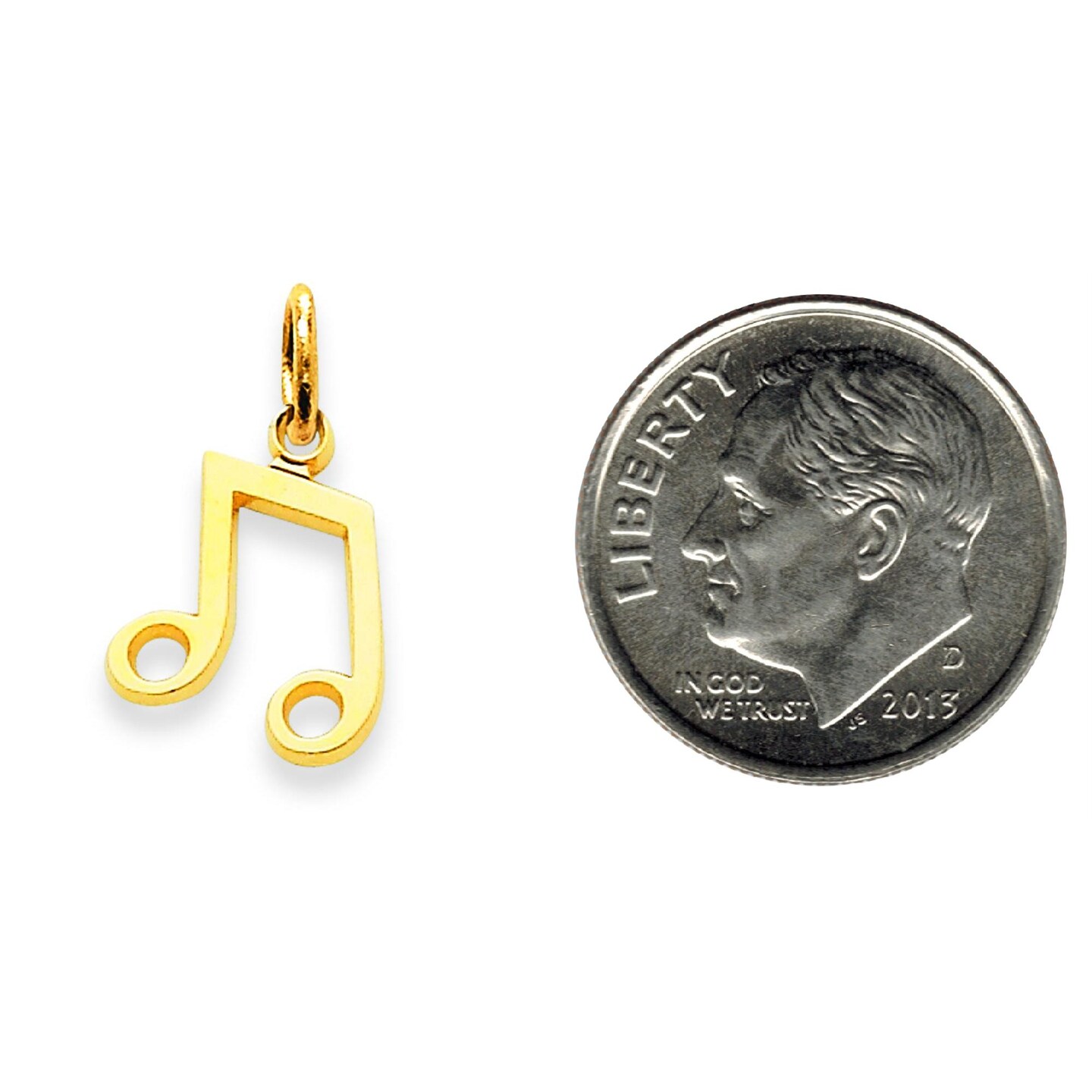 14K Yellow Gold Music Note Charm Musical Pendant Jewerly 16mm x 10mm