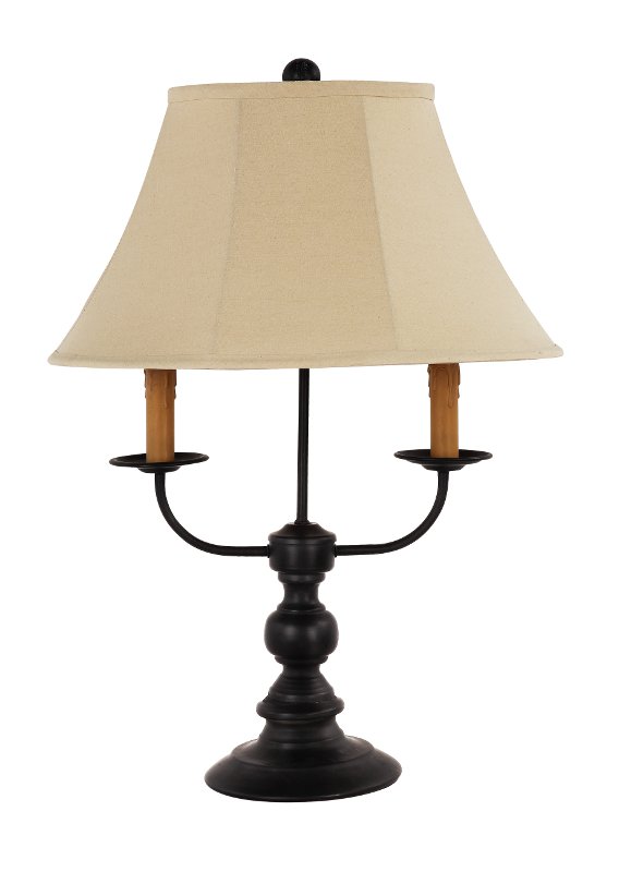 Diva At Home Black Table Lamp with Dual Side Arms and Tan Linen Shade