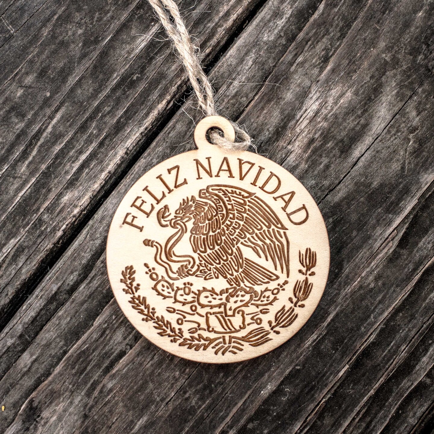 Ornament - Feliz Navidad - Raw Wood 3x3in
