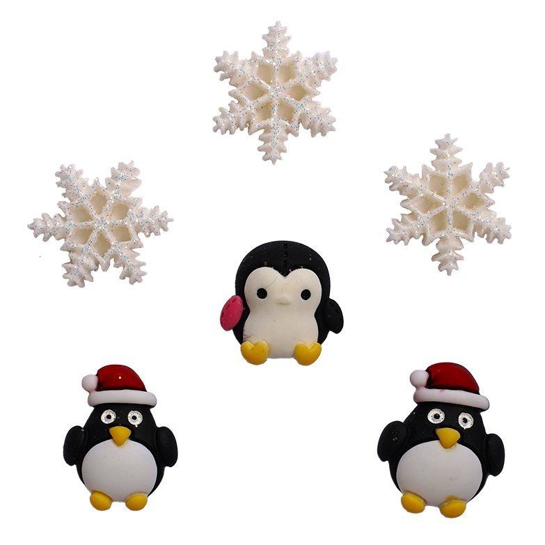 Buttons Galore Flatback Embellishments for Crafts - Winter Waddlers - 18 Pieces